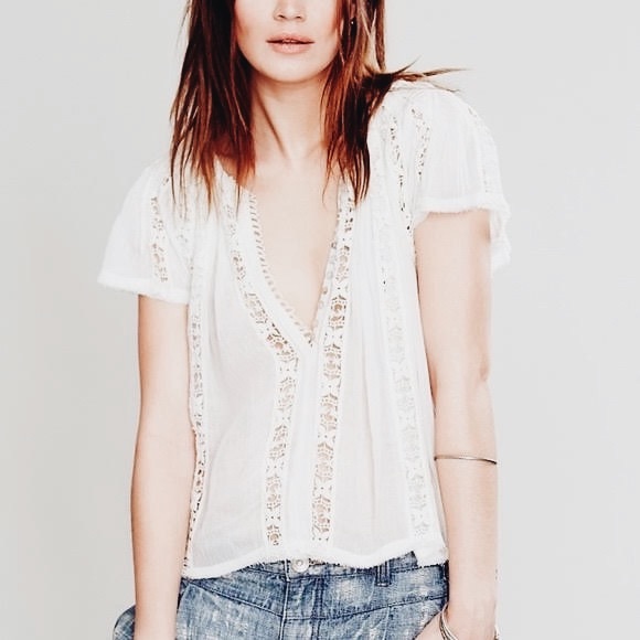 Free People Tops - Free People One Flower Chain Blouse Ivory